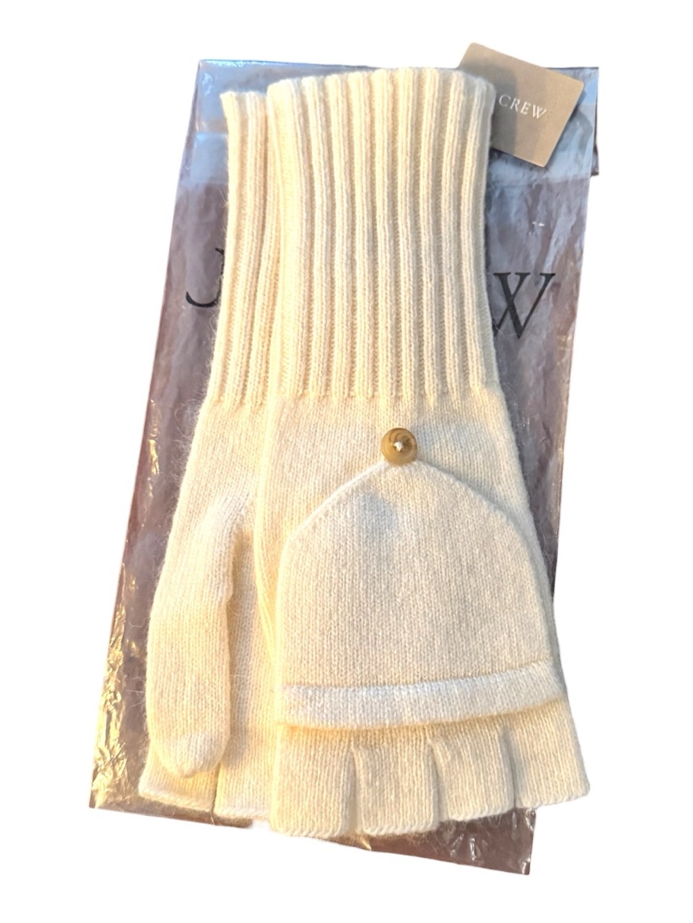 J.Crew Holiday 2012 Cream Ribbed Knit Glittens Gloves Mittens OS NWT Deadstock